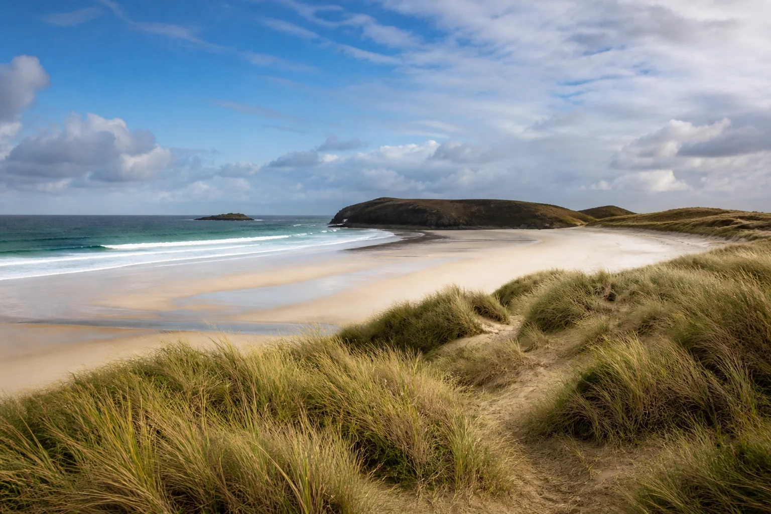 A path through dunes to a beach on Anglesey